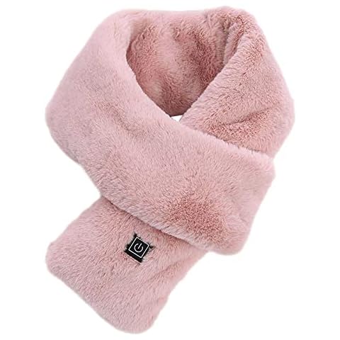 Fhtahun Women Electric Heated Plush Scarf - Ladies Girls Imitation Rabbit Fur Scarf with USB Neck Heating Pad - Soft Plush Warmer Neck Wrap for Autumn Winter - Not Include Power Bank (Pink) Cover