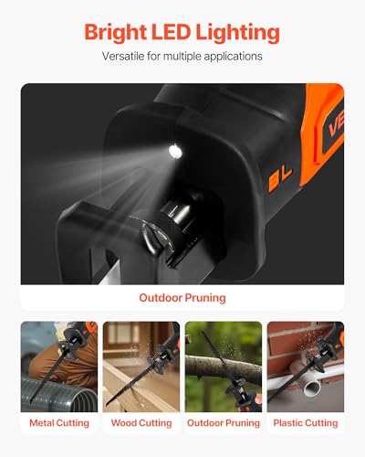 Image of VEVOR Cordless Reciprocating Saw, 20V Brushless Reciprocating Saw with Battery, 3000 SPM Variable Speed, 1 inch Stroke Length Charger, 8 Blades, and Carrying Bag, for Wood, Metal and Plastic Cutting