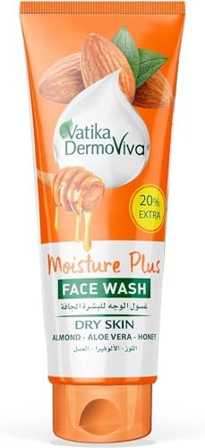 Vatika Dermoviva Moisture Plus Facewash (50mL + 10mL) | Natural Extract of Almond, Aloe Vera and Honey | Helps Dry Skin