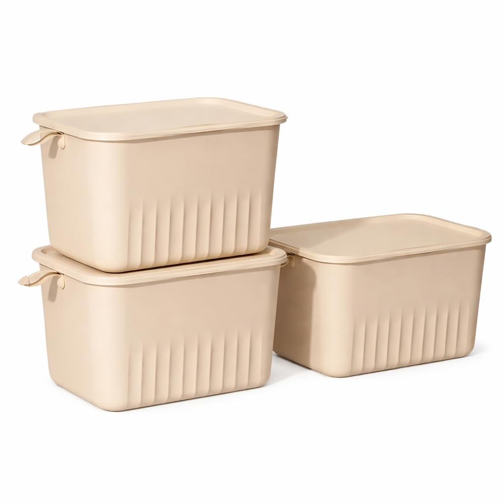 KiZY Multipurpose Stackable Storage Box | Durable Plastic Bins | for Closet, Pantry, Kitchen, Bedroom & Kids Room | Space Saving Home Organization. (2X-Large: 35x24x22 CM, 3, count)