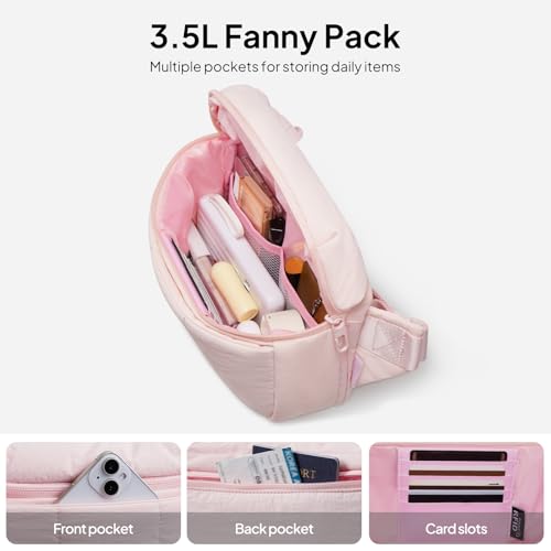 Image of TOPEAST Waist Pack 3.5L Fanny Packs with Water Bottle Holder, Large Capacity Travel Belt Purse Anti-Theft RFID Blocking, Pink Fluffy Crossbody Sling Bag for Hiking Walking