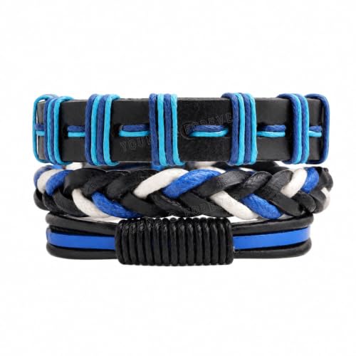 Image of Young & Forever Multi-Layer Leather Bracelet for Men | Adjustable Handmade Wrap Bracelet with Beads, Anchor, Evil Eye, Feather & Boho Charms | Vintage Punk Casual Wristband Gift for Men & Boys