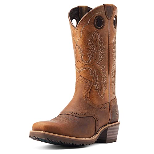 ARIAT Mens Hybrid Roughstock Embroidered Square Toe Pull On Casual Boots Mid Calf - Brown