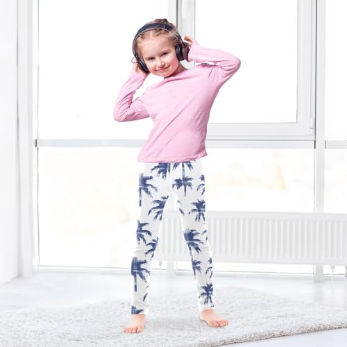 Blue Plaid Palm Tree Girls Leggings Soft Stretch Workout Yoga Dance Pants for Kids Casual Tights4