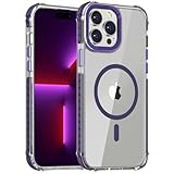 DEERLAMN Strong Magnetic Case for iPhone 15 Pro 6.1-Inch,[Compatible with Magsafe] Clear Slim Shockproof Protective Phone Cover for Women Men-Transparent+Purple