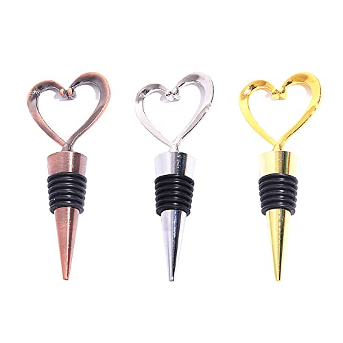Tokerut 3 Pcs Heart Wine Bottle Stopper Stainless Steel Reusable Beverage Bottle Stoppers For Kitchen Bar Decor Keeps Wine Fresh And Gifts cover