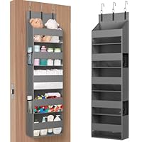 Lifewit Over the Door Storage, 5 Shelf Clear Window Hanging Organiser with 4 Mesh Side Pockets, Anti Tilt 40 lbs Load Behind Door for Dorm, Pantry, Nursery, Bathroom, Bedroom, Kitchen,1 Pack, Grey