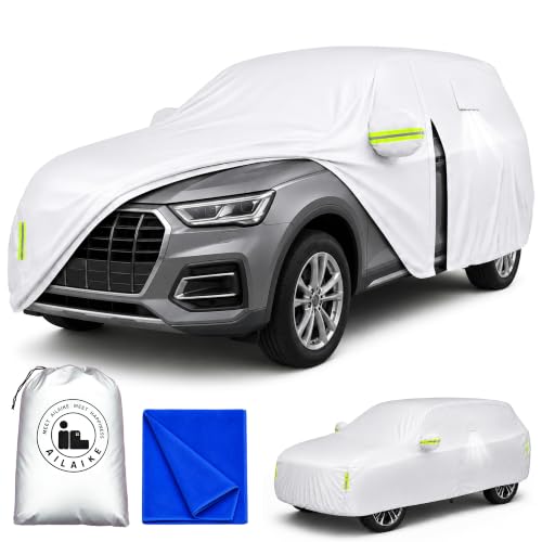Image of Car Cover All Weather Custom Fit for Audi Q5 Waterproof 10 Layers Full Cover Universal Heavy Duty Sun UV Rain Hail Protection with Driver Door Zipper Breathable Vents.