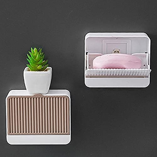 CASSARINA™ Plastic Soap Dish Tray Holder with Lid Cover | Wall Mounted Soap Box with Lid Single Grid Soap Draining Rack Bathroom Soap Holder (Multi Color) (Single Grid)