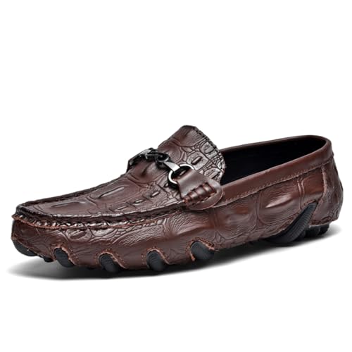 Men Slip On Loafers Alligator Printed Faux Leather Driving Shoes for Men Comfortable Non Slip Rubber Sole Lightweight Casual Business Office Shoes