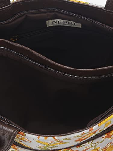 Image of NEPRI Office Pouch Tote Bag | Stylish Set of 2 Tote Bags for Women| Vegan Leather & Handblock Printed Fabric Handbag with Double Handle Shoulder Strap| Daily & Travel Use