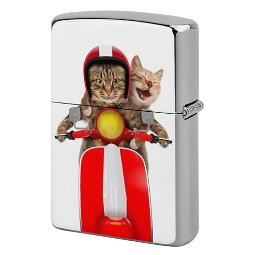 ライターケース ZIPPO/ジッポー兼用ケース 面白い バイクに乗る猫 ネコ ジッポライターカバー 互換性のある 軽量 おしゃれ 両面プリント メンズ レディース 贈り物