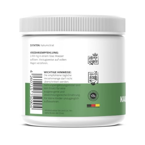 Kaliumcitrat Pulver – 500g – Hochreines Kalium Pulver ohne Zusätze – veganes Nahrungsergänzungsmittel – zur Unterstützung des normalen Blutdrucks & Muskelfunktion