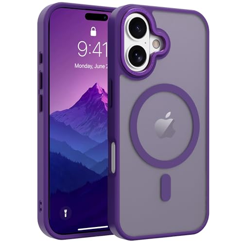 Image of Magnetic iPhone 16 case,Compatible with Magsafe, Military-Grade Protection,Slim Translucent Matte Shockproof with Anti-Scratch Anti-Fingerprint Phone Cover (deep Purple, iPhone 16)