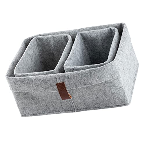 Happyyami 3pcs Multifunctional Felt Storage Basket Compact Organizer for Home Office and Desktop Collapsible Baskets for Books Magazines and Miscellaneous Items
