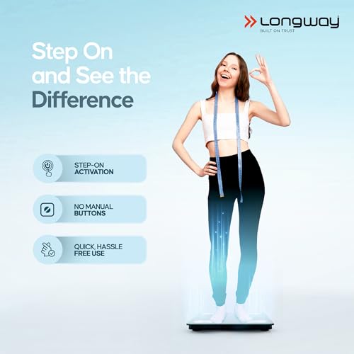 Image of Longway Weight Machine for Home | Digital Bathroom Scale for Human Body Weight Measurement | Extra Thick Tempered Glass with LCD Display | 3 Years Warranty (Black | Max Weight 180Kgs | Core)