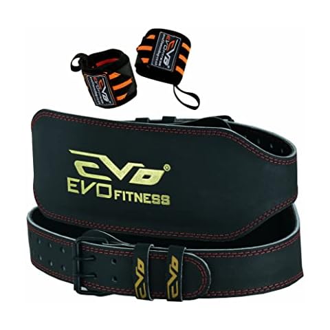 EVO Fitness 6" Pure Leather Weight Lifting Gym belts Back Support Wraps (Large) Cover