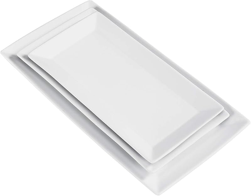 Amazon Basics Fuentes de porcelana para servir de 3 piezas, aptas para horno, para entretenimiento, aperitivo, cena, postre, 12,75 pulgadas, 11 pulgadas, 10 pulgadas, color blanco
