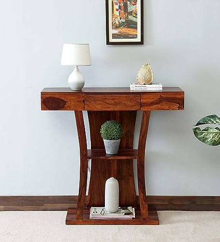 Image of Woody Furniture Console Table with Storage | Wooden Console Table for Bedroom & Living Room | Foyer Table for Entryway (Natural Finish)