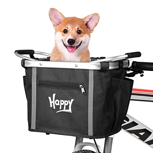 SMONTER Panier de vélo pour chien - Panier de vélo pour chien - Sac de vélo - Sac de guidon - Panier à provisions étanche - Amovible - Pliable - Déverrouillage rapide