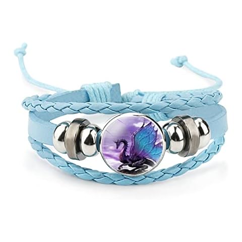 LUXUBABY Blue Wing Dragon Bracelet Dragon Friendship Bracelet Gift Beaded Hand Woven Leather Bracelet Dragon Jewelry Gift Cover