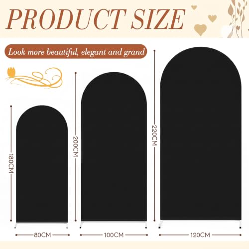 Image of VitalCozy Set of 3 Arch Covers 6ft, 6.5ft, 7.2ft Black | Arch Covers Stretchy Backdrop for Wedding Baby Shower Birthday Photo Booth Decoration, Fits Arch Frame, Frame Not Included