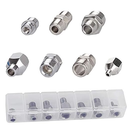Adaptador para aerógrafo Fengda Juego de adaptadores de manguera de 7 piezas Conector roscado para aerógrafo para conectar el aerógrafo y el compresor de aire con una caja transparente