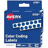 Avery(R) Color-Coding Permanent Round Labels, 1/4in. Diameter, Dark Blue, Pack Of 450