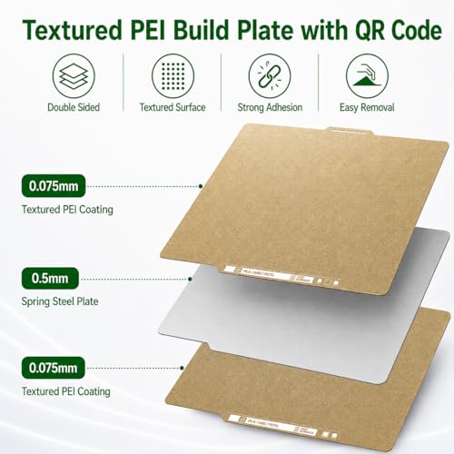 Image of PEI Build Plate for Bambu Lab P1S P2S A1 P1P X1 X1C X1E, 0.77mm Double Sided Textured PEI Spring Steel Sheet with QR Code, Flexible 3D Printer Spring Steel Build Plate, 257x257mm