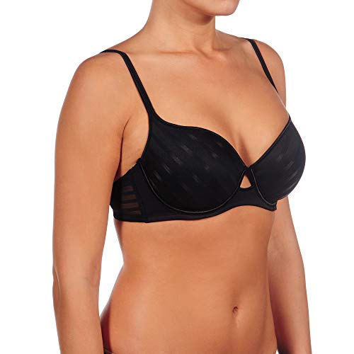 Selene, Sujetador para Mujer con Aros y Copas Acolchadas, en Tejido Suave con Motivo a Rayas, Colección Julia, Color Negro, Talla 95C