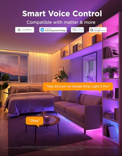 Lighting Govee RGBIC Strip Light 2 Pro with Matter, 32.8ft Wi-Fi LED Lights for Bedroom, Cabinet, Party, TV and Gaming Desk, Smart Led Strip Lights Compatible with Alexa and Google Assistant, Home Decor SmartThings Compatible Lighting Govee RGBIC Strip Light 2 Pro with Matter, 32.8ft Wi-Fi LED Lights for Bedroom, Cabinet, Party, TV and Gaming Desk, Smart Led Strip Lights Compatible with Alexa and Google Assistant, Home Decor SmartThings Compatible