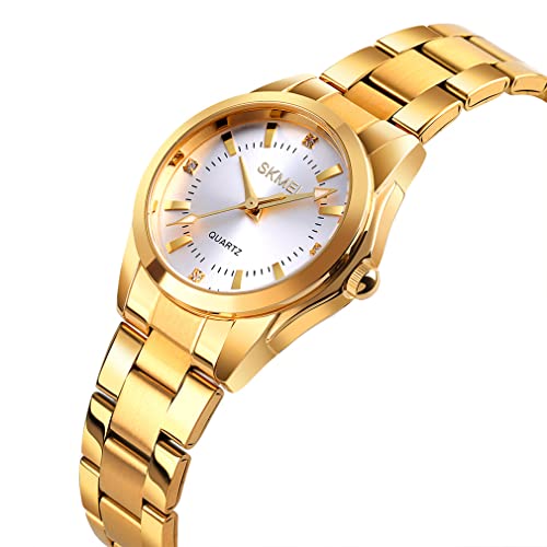 SKMEI Watches for Women Ladies Female Fashion Waterproof Dress Business Stainless Luxury Classic Analog Quartz Simple Wife Girls Gifts Gold Wrist Watch3