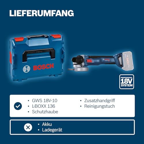 Bosch Professional 18V System Akku Winkelschleifer GWS 18V-10 (Scheiben-Ø: 125mm, inkl....