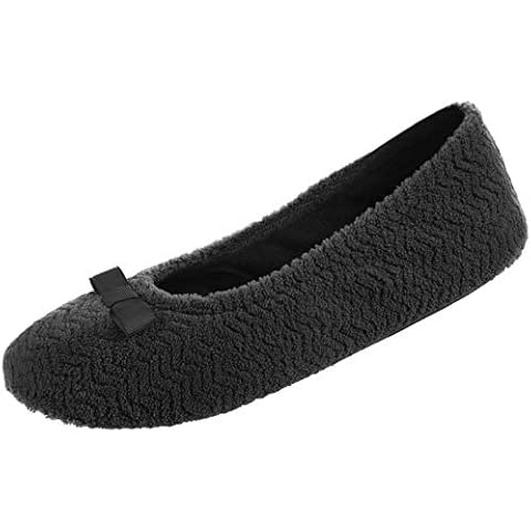Isotoner Womens Moisture Wicking And Suede Sole For Comfort Ballet Flat, Black, 9.5-10.5 US Cover