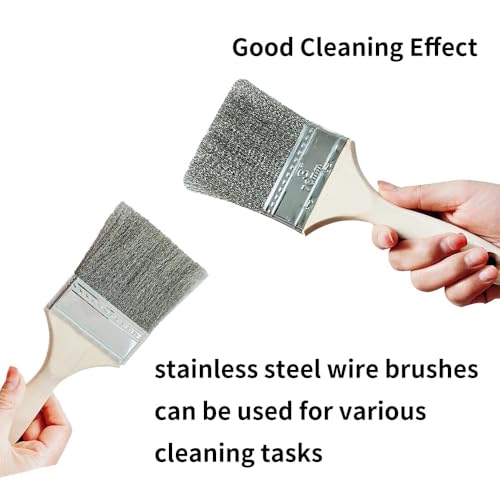 Image of HOKLNUSE Stainless Steel Wire Brush Set 2-Piece Cleaning Brushes with Wooden Handle for Rust and Paint Removal
