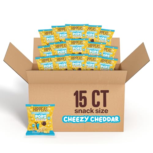 Hippeas Cheezy Cheddar Pops, 0.5 Ounce (Pack of 15), 2g Protein, Fiber, Vegan, Gluten-Free, Crunchy, Plant Protein Snacks