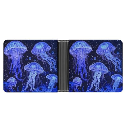 Blue Jellyfishes Bifold Wallet for Men Women PU Leather Slim Purse Pocket Wallet with Card Holder
