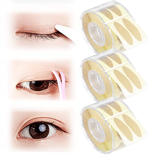 Double Eyelid Tape, 600 Pcs Invisible Breathable Lift Double Eyelid Stickers, Waterproof Sweatproof Double Eyelid Tape Tool for Hooded Droopy Eyes, Easy to Make Up (3 Pack)