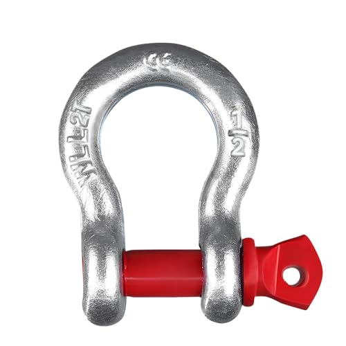 Mode 1/2 Inch CE Certified Galvanized Bow Shackle (1 Pack) Heavy Duty D Ring Anchor Shackle Forged Carbon Steel Red Screw Pin 4409 LBS WLL for Crane Lifting Towing & Rigging