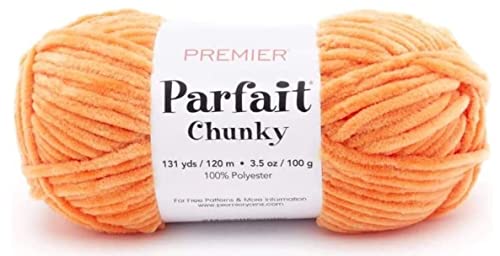 Image of Premier Yarns Parfait Chunky Chenille Yarn 3.5 Oz 6 Super Bulky Weight 3 Pack Bundle with Bella's Stitch Place Holders (Tangerine)