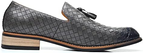 Santimon Men's Woven Tassel Smoking Loafers Classic Leather Business Foraml Dress Office Casual Slip On Vintage Brogue Shoes Dark Grey 8 US | Image 2