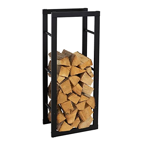 ML-Design Estantería para Leña 40x100x25 cm Negra Rectangular Metal para Exterior/Interior Soporte para Leña En Acero Revestido Leñero para Chimenea Estufa Almacenamiento De Madera Soporte Vertical