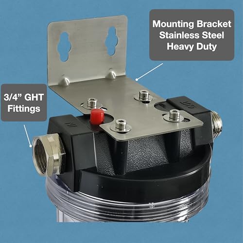 Image of Pro X1 RV Water Filter Housing with High Efficiency Activated Carbon Filter 2.5X10 inch, Heavy Duty Stainless Steel Bracket, Clear