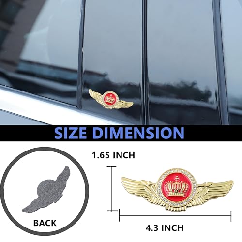 Image of 2PCS Wing Circular Crown Emblems,Crystal Diamond Crown Car Stickers Decals Decoration for All Car (Gold Red)
