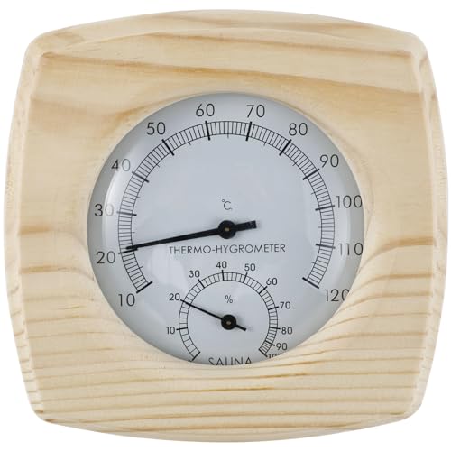 2 in 1 Sauna Thermometer, Wooden Sauna Thermometer Fahrenheit Hygrometer Gauge Precise Indoor Sauna Hygrothermograph 10-120? Portable Sauna Hygrometer for Sauna Room Hotel, 5.5 x 5.5 x 1.2 in