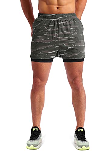 Image of Pudolla Men's 2 in 1 Running Shorts 5 inch Quick Dry Gym Athletic Workout Shorts for Men with Phone Pockets