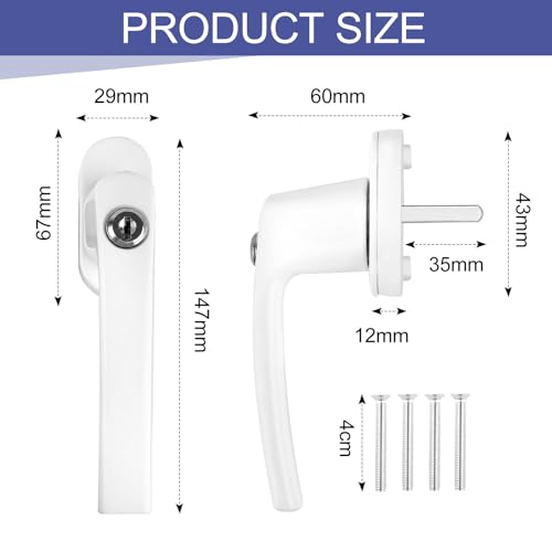 VMUTGA 2 Stück Fenstergriffe Abschliessbar, Fenstergriff Abschließbar Aluminium, Fenstersicherung, Kindersicherung Fenstersicherung mit Schloss, für Fenster & Terrassentür (weiß)