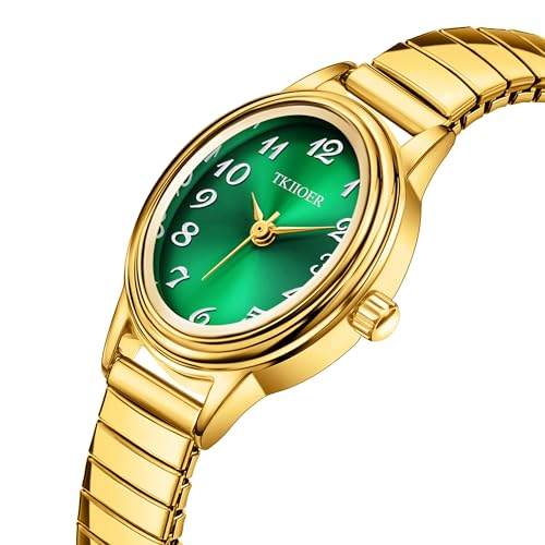 Small Gold Watches for Women, Easy to Read Ladies Analog Watch, 30M Waterproof, Luminous Dial, Stainless Steel Stretch Expansion Strap2