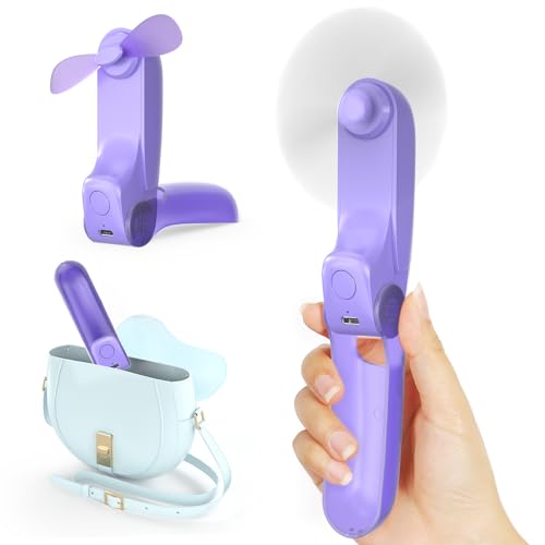 Koonie Handfläkt, mini bärbar handfläkt, 2 vindhastigheter och 8 timmar, vikbar USB-fläkt, tyst personlig fläkt, batteridriven uppladdningsbar med powerbank – lila