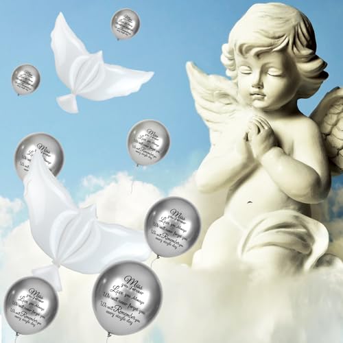 Image of Skylety 36 Pcs Memorial Balloons to Release with Dove Balloon,Silver | Helium, Remembrance for Heavenly Birthday, Memorial Services, Release in Sky Ceremony, Forever in Hearts Messages